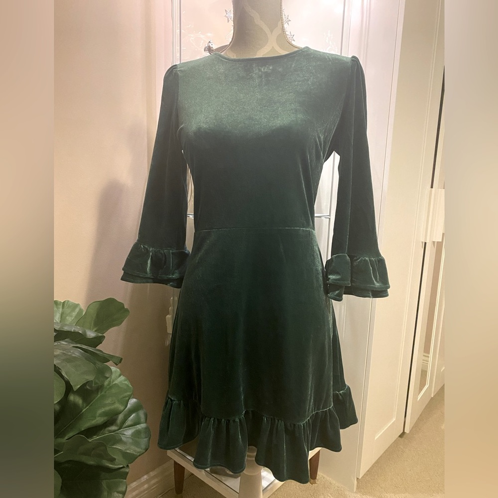 Souk + Sepia Forest Green, Velvet Mini Dress